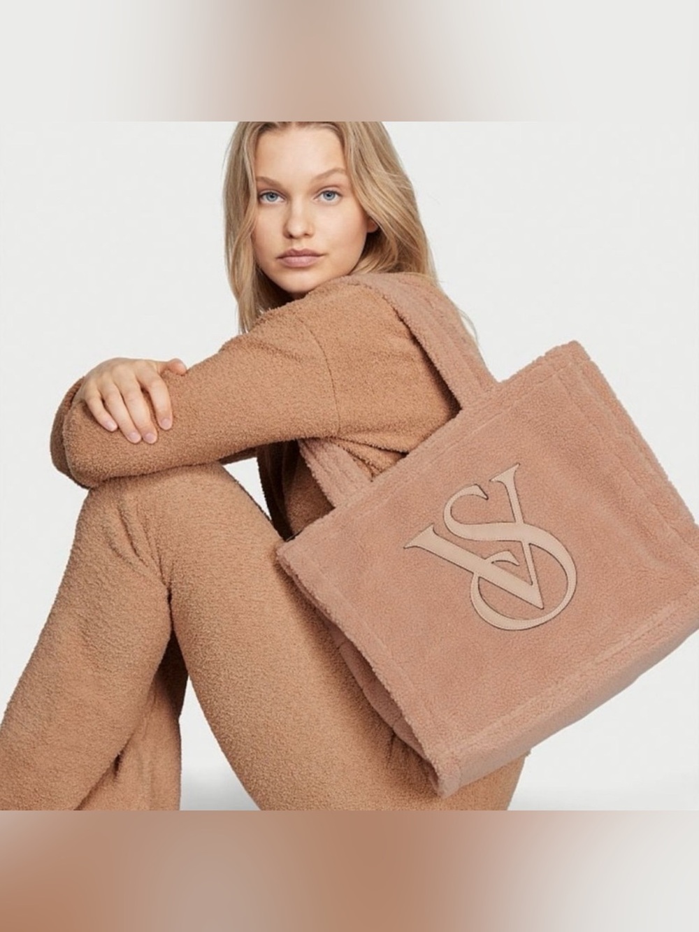 Victoria's Secret Sherpa Tote Bag  with leather logo